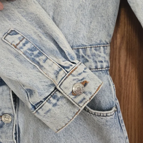 Zara Light Blue Denim Button Dawn Mini Dress Size SMALL - Picture 6 of 13